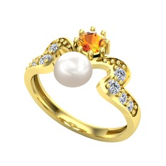 Ner İnci Yüzük - Inci, sitrin ve beyaz zirkon 18 ayar altın yüzük #gdp9uv