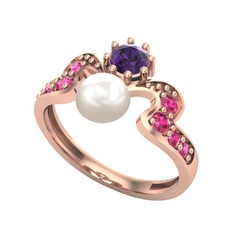 Inci, ametist ve rodolit garnet 925 ayar rose altın kaplama gümüş yüzük