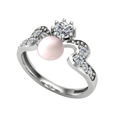 Ner İnci Yüzük - Pembe inci ve swarovski 8 ayar beyaz altın yüzük #ghizt5