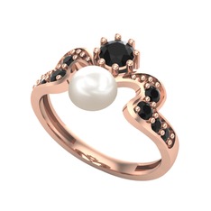 Ner İnci Yüzük - Inci ve siyah zirkon 18 ayar rose altın yüzük #giahzl