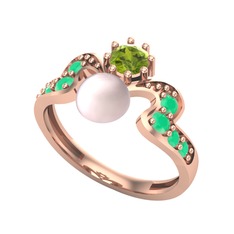 Ner İnci Yüzük - Pembe inci, peridot ve kök zümrüt 18 ayar rose altın yüzük #h1j6cr