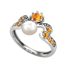 Ner İnci Yüzük - Inci ve sitrin 18 ayar beyaz altın yüzük #hfpbhr