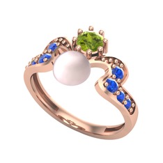 Pembe inci, peridot ve lab safir 14 ayar rose altın yüzük
