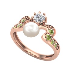 Inci, pırlanta ve peridot 8 ayar rose altın yüzük (0.35 karat)