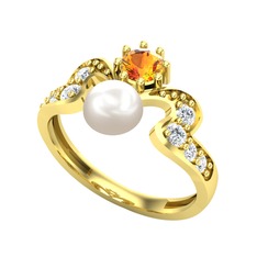 Ner İnci Yüzük - Inci, sitrin ve pırlanta 8 ayar altın yüzük (0.48 karat) #ia8c7f
