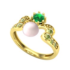 Pembe inci, yeşil kuvars ve peridot 8 ayar altın yüzük