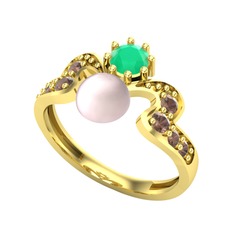 Ner İnci Yüzük - Pembe inci, kök zümrüt ve dumanlı kuvars 925 ayar altın kaplama gümüş yüzük #ina9y4