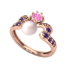 Ner İnci Yüzük - Pembe inci, pembe kuvars ve ametist 14 ayar rose altın yüzük #j1t4ql