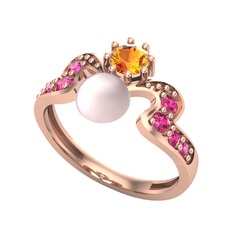 Ner İnci Yüzük - Pembe inci, sitrin ve rodolit garnet 18 ayar rose altın yüzük #jcslc6