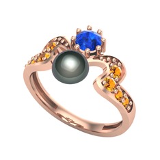 Ner İnci Yüzük - Siyah inci, lab safir ve sitrin 18 ayar rose altın yüzük #jp0fe5
