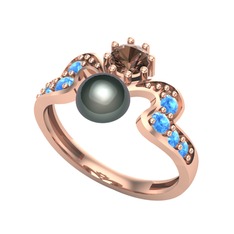 Ner İnci Yüzük - Siyah inci, dumanlı kuvars ve akuamarin 925 ayar rose altın kaplama gümüş yüzük #jrk3um