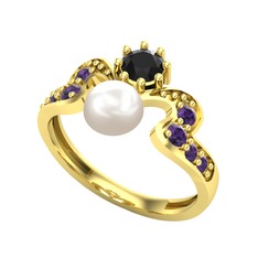 Ner İnci Yüzük - Inci, siyah zirkon ve ametist 925 ayar altın kaplama gümüş yüzük #jtnuej