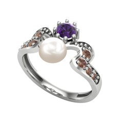 Ner İnci Yüzük - Inci, ametist ve dumanlı kuvars 925 ayar gümüş yüzük #jvxja5