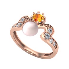 Pembe inci, sitrin ve swarovski 925 ayar rose altın kaplama gümüş yüzük
