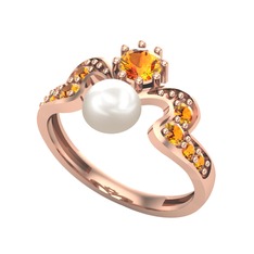 Ner İnci Yüzük - Inci ve sitrin 18 ayar rose altın yüzük #khb3zt