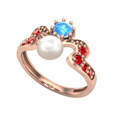 Ner İnci Yüzük - Inci, akuamarin ve garnet 8 ayar rose altın yüzük #ko4wmd