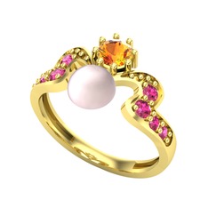 Ner İnci Yüzük - Pembe inci, sitrin ve rodolit garnet 8 ayar altın yüzük #ku5ik4