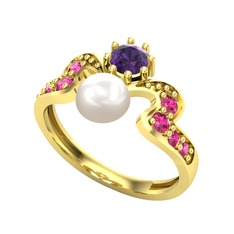Ner İnci Yüzük - Inci, ametist ve rodolit garnet 925 ayar altın kaplama gümüş yüzük #l3v9ee