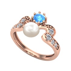Ner İnci Yüzük - Inci, akuamarin ve swarovski 8 ayar rose altın yüzük #l8t7ad
