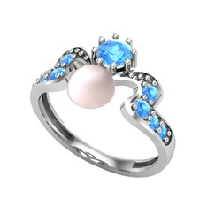 Ner İnci Yüzük - Pembe inci ve akuamarin 925 ayar gümüş yüzük #ll7e3j
