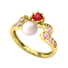 Ner İnci Yüzük - Pembe inci, garnet ve pembe kuvars 14 ayar altın yüzük #lqerhj