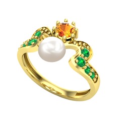 Ner İnci Yüzük - Inci, sitrin ve yeşil kuvars 14 ayar altın yüzük #m1lnfs