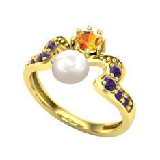 Ner İnci Yüzük - Inci, sitrin ve ametist 8 ayar altın yüzük #md1yuq
