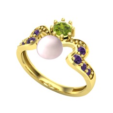 Ner İnci Yüzük - Pembe inci, peridot ve ametist 18 ayar altın yüzük #mdo1ov