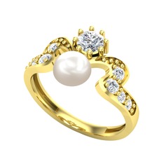 Ner İnci Yüzük - Inci ve pırlanta 18 ayar altın yüzük (0.83 karat) #mj585p