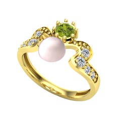 Ner İnci Yüzük - Pembe inci, peridot ve beyaz zirkon 925 ayar altın kaplama gümüş yüzük #mqbceu