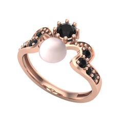 Pembe inci ve siyah zirkon 18 ayar rose altın yüzük
