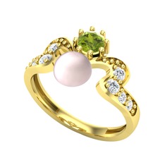 Ner İnci Yüzük - Pembe inci, peridot ve pırlanta 925 ayar altın kaplama gümüş yüzük (0.48 karat) #o4h220