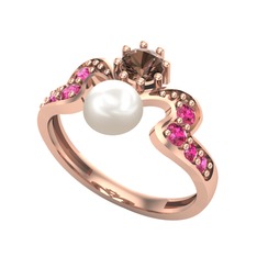 Inci, dumanlı kuvars ve rodolit garnet 925 ayar rose altın kaplama gümüş yüzük