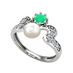 Inci, kök zümrüt ve swarovski 8 ayar beyaz altın yüzük