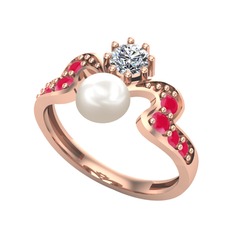 Ner İnci Yüzük - Inci, beyaz zirkon ve kök yakut 925 ayar rose altın kaplama gümüş yüzük #opplzu