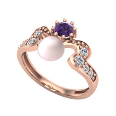 Ner İnci Yüzük - Pembe inci, ametist ve swarovski 18 ayar rose altın yüzük #pcwh3j