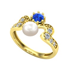 Ner İnci Yüzük - Inci, lab safir ve beyaz zirkon 925 ayar altın kaplama gümüş yüzük #q1ucp9