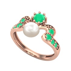 Ner İnci Yüzük - Inci ve kök zümrüt 18 ayar rose altın yüzük #qymaa6