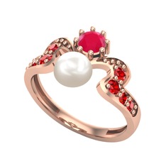 Ner İnci Yüzük - Inci, kök yakut ve garnet 925 ayar rose altın kaplama gümüş yüzük #r2pbsa