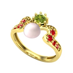 Ner İnci Yüzük - Pembe inci, peridot ve garnet 925 ayar altın kaplama gümüş yüzük #s5gc2r