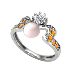Pembe inci, pırlanta ve sitrin 925 ayar gümüş yüzük (0.35 karat)