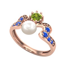 Inci, peridot ve lab safir 18 ayar rose altın yüzük