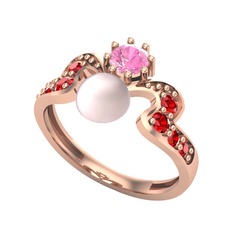 Pembe inci, pembe kuvars ve garnet 14 ayar rose altın yüzük