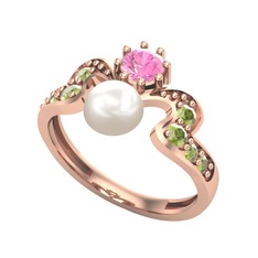 Ner İnci Yüzük - Inci, pembe kuvars ve peridot 18 ayar rose altın yüzük #slgrzv