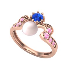 Ner İnci Yüzük - Pembe inci, lab safir ve pembe kuvars 18 ayar rose altın yüzük #sq9ux7