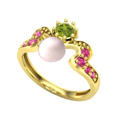 Ner İnci Yüzük - Pembe inci, peridot ve rodolit garnet 14 ayar altın yüzük #sspew4