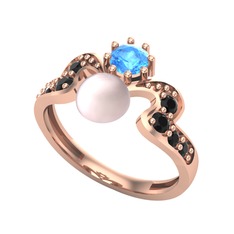 Pembe inci, akuamarin ve siyah zirkon 18 ayar rose altın yüzük