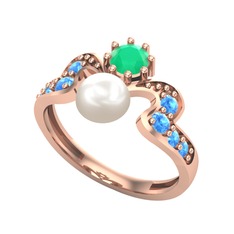 Ner İnci Yüzük - Inci, kök zümrüt ve akuamarin 18 ayar rose altın yüzük #tif0vl