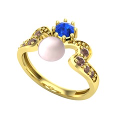 Ner İnci Yüzük - Pembe inci, lab safir ve dumanlı kuvars 18 ayar altın yüzük #tvlgvt