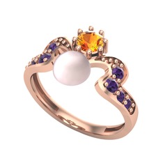 Ner İnci Yüzük - Pembe inci, sitrin ve ametist 925 ayar rose altın kaplama gümüş yüzük #u0r908
